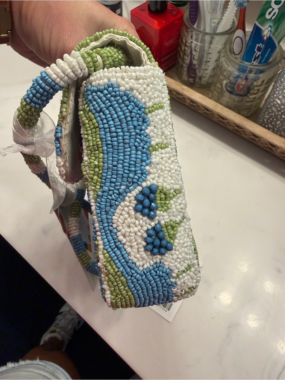 Beaded Floral Blue & Green Shoulder Bag - Picture 7 of 10
